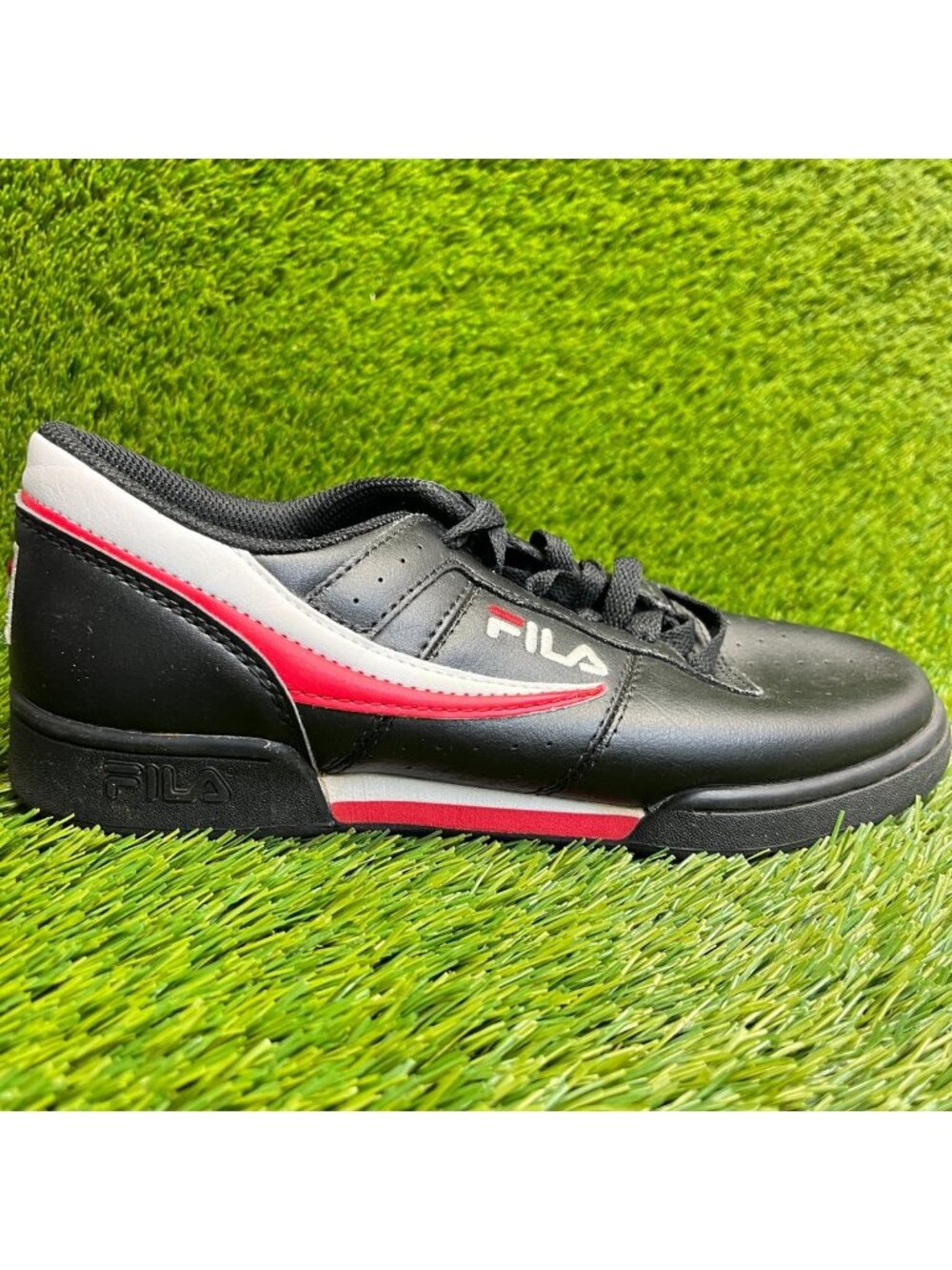 Fila Original Fitness Mens Size 7.5 Black Red Athletic Leather Shoes Sneakers